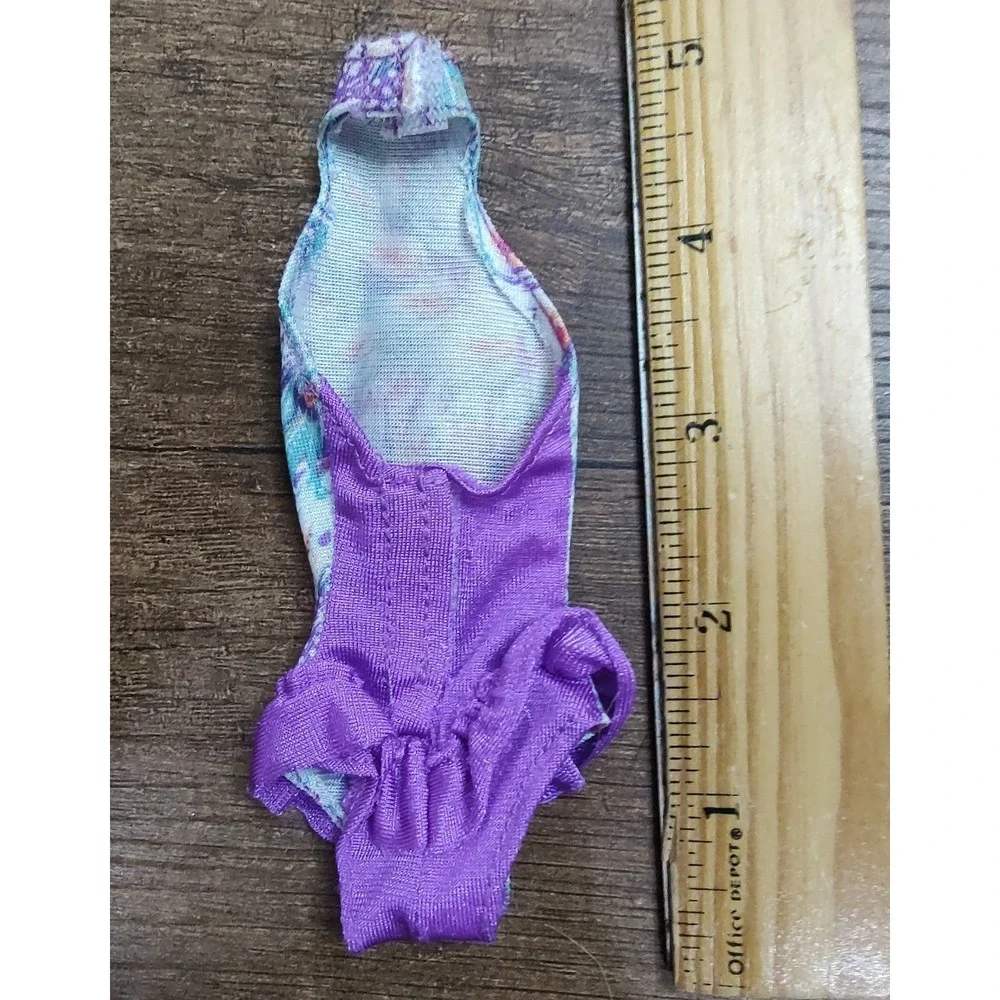 Barbie Feather Print Purple Ruffle Accent Swimsuit One Piece Z32